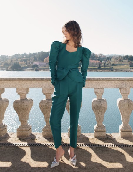 Emerald green party blouse with frill