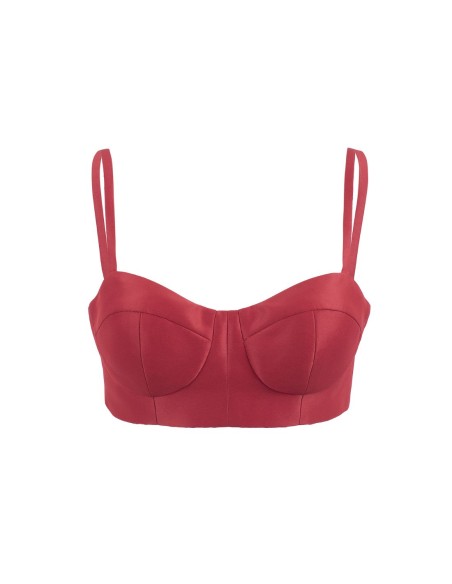 Red strapless top with balconette neckline - Joana Aguiar