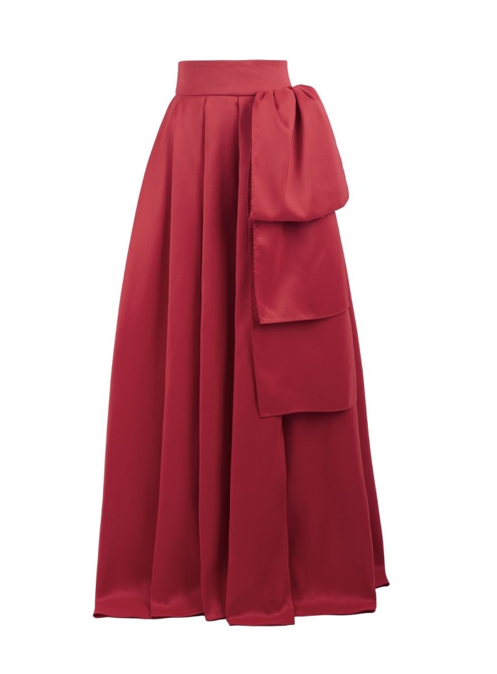 Long red party skirt with side lacing - Joana...