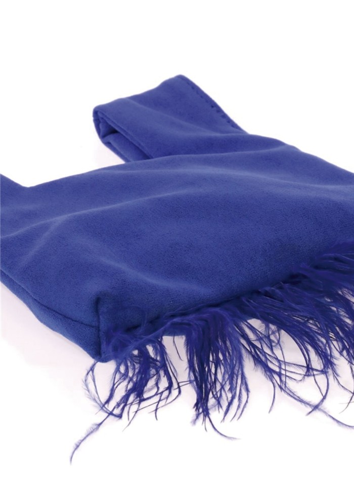 Japanese suede clutch bag with feathers