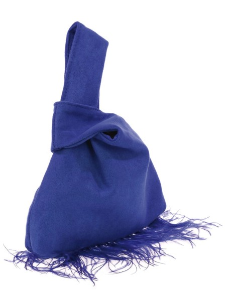 Bolso de mano japonés de antelina con plumas