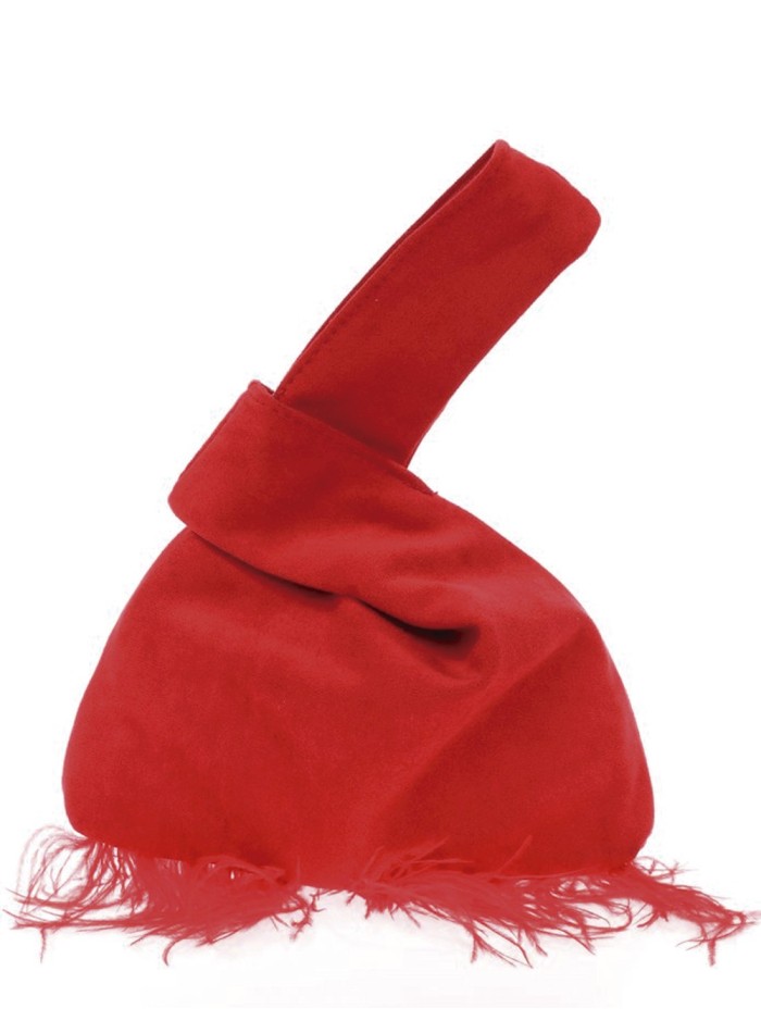 Japanese suede clutch bag with feathers