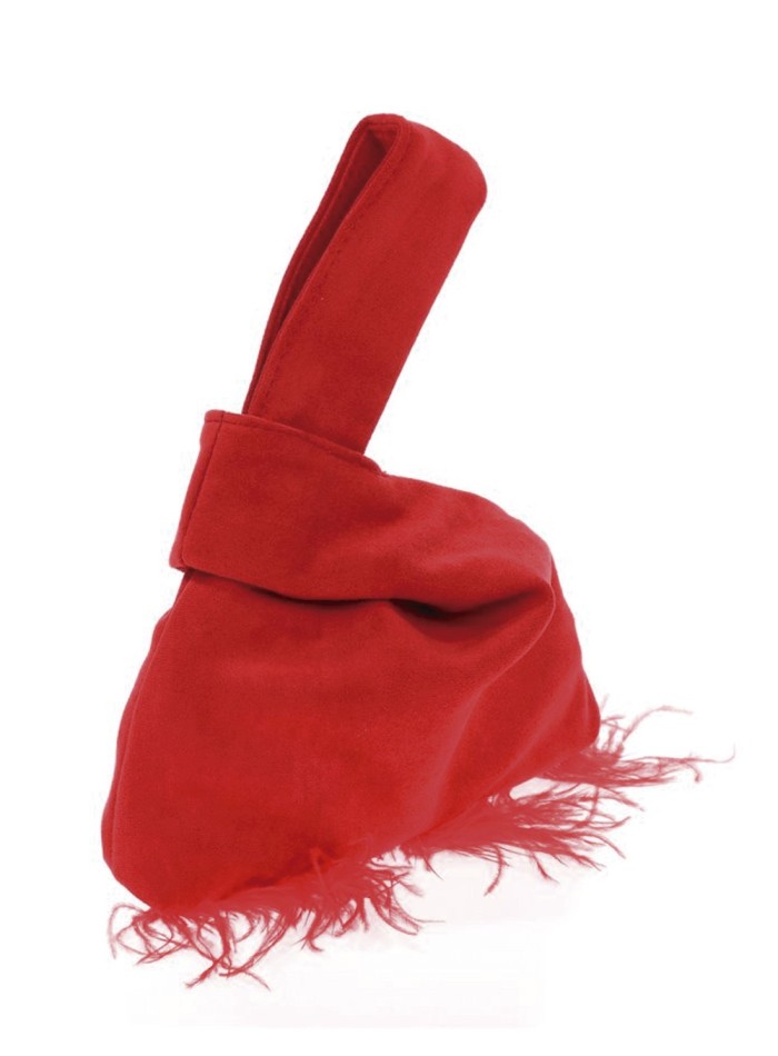 Japanese suede clutch bag with feathers