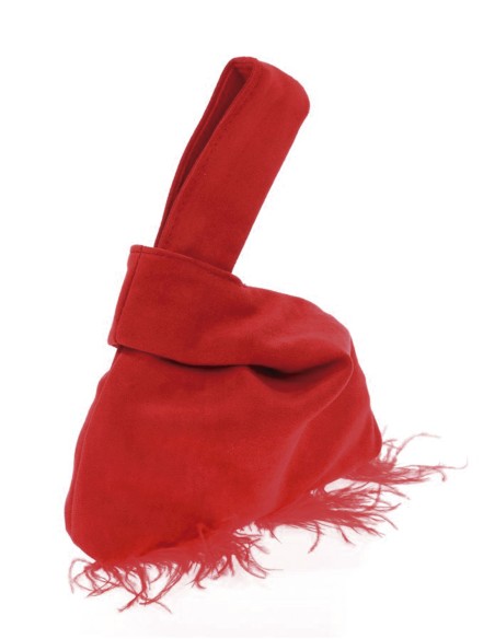 Japanese suede clutch bag with feathers