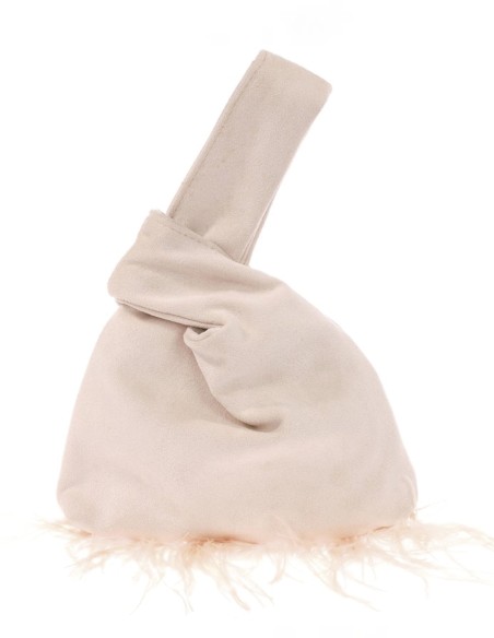 Japanese suede clutch bag with feathers