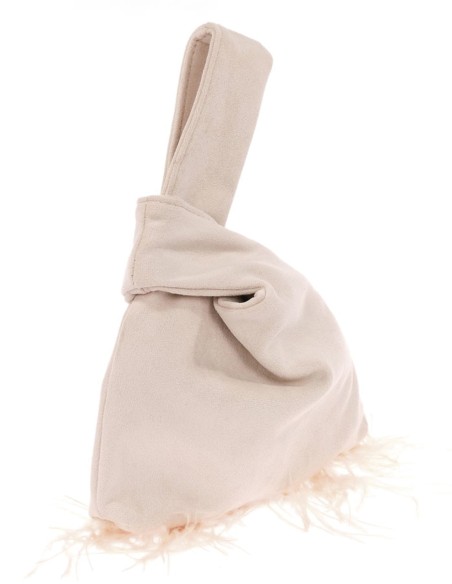 Bolso de mano japonés de antelina con plumas