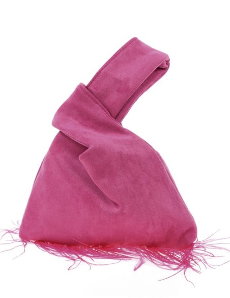 Japanese suede clutch bag with feathers