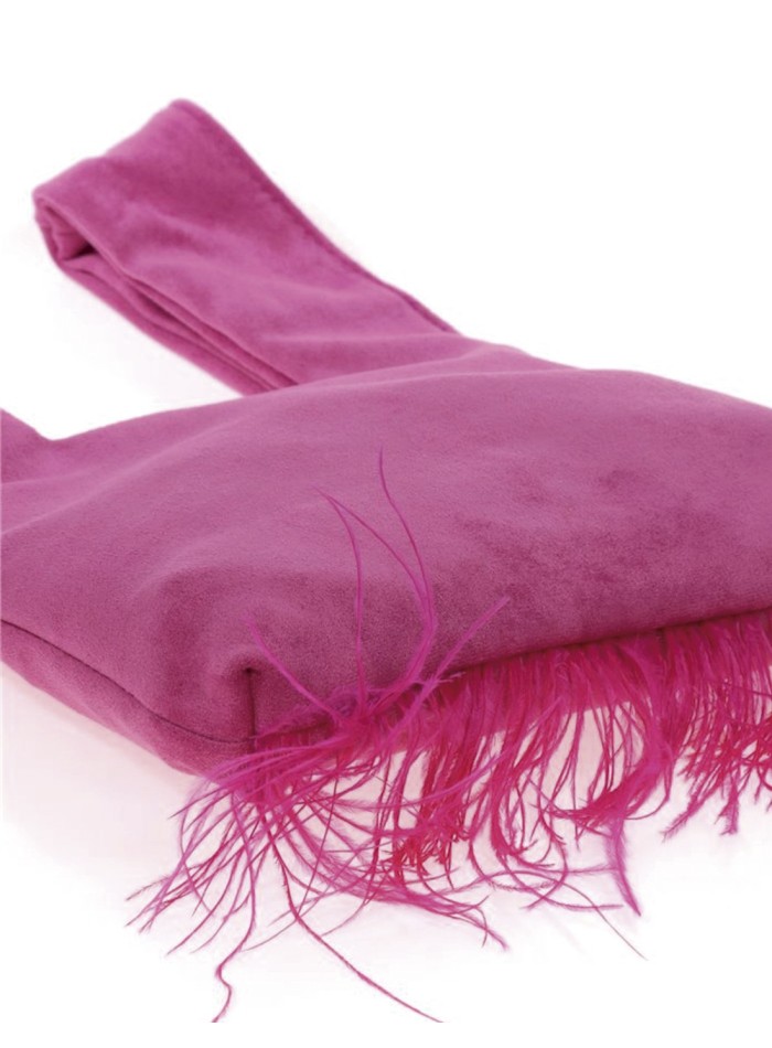 Bolso de mano japonés de antelina con plumas