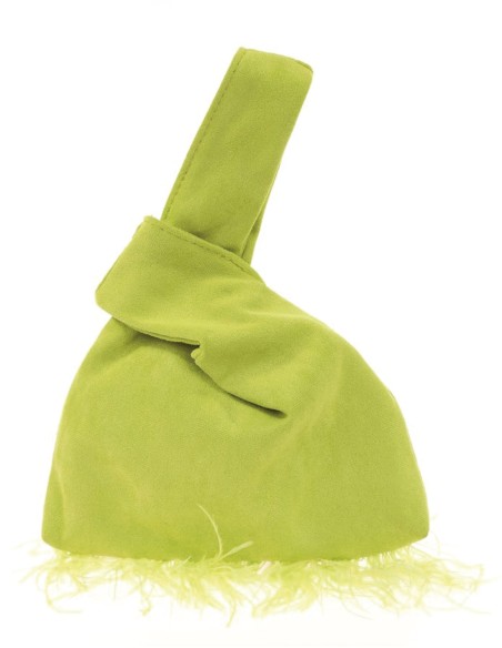 Bolso de mano japonés de antelina con plumas