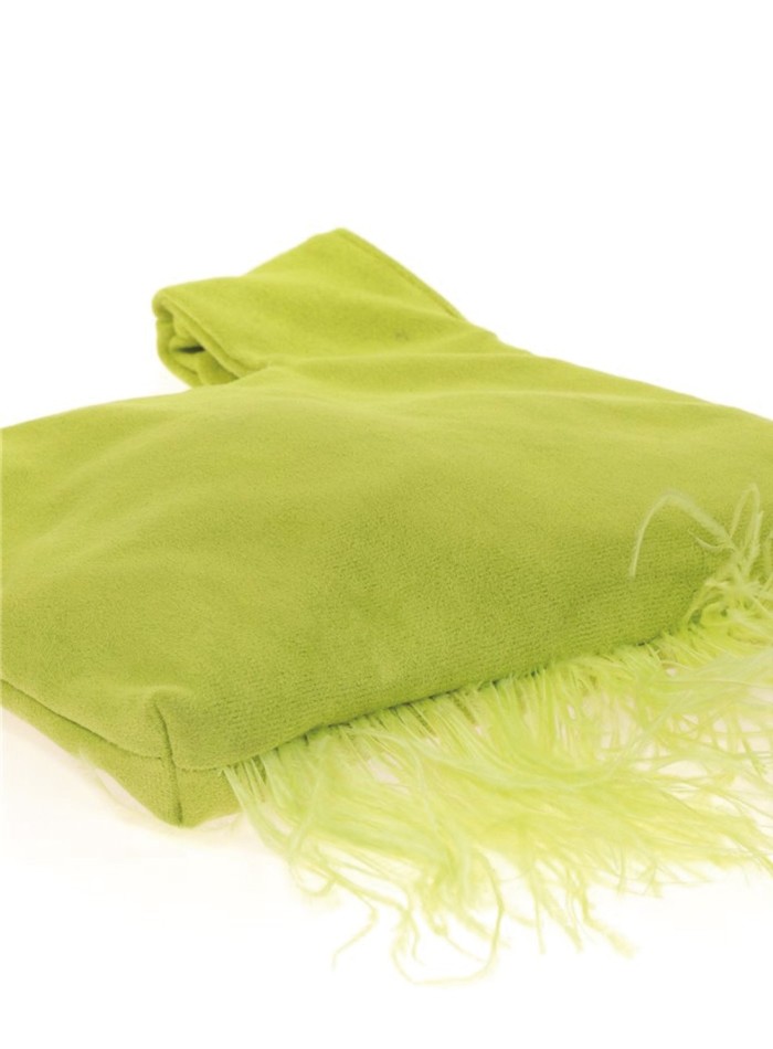 Japanese suede clutch bag with feathers