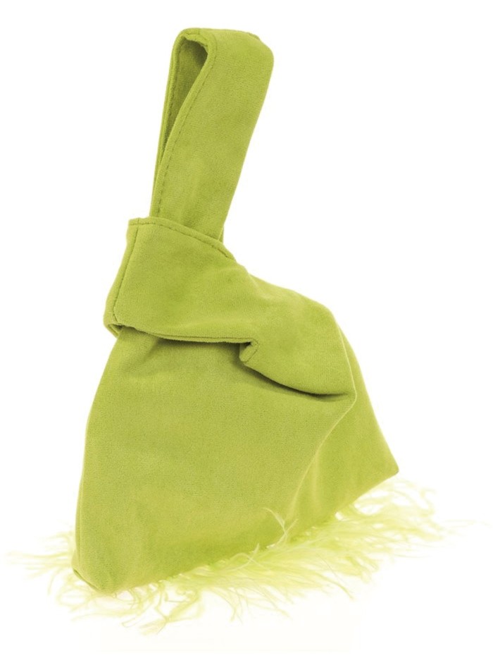 Bolso de mano japonés de antelina con plumas