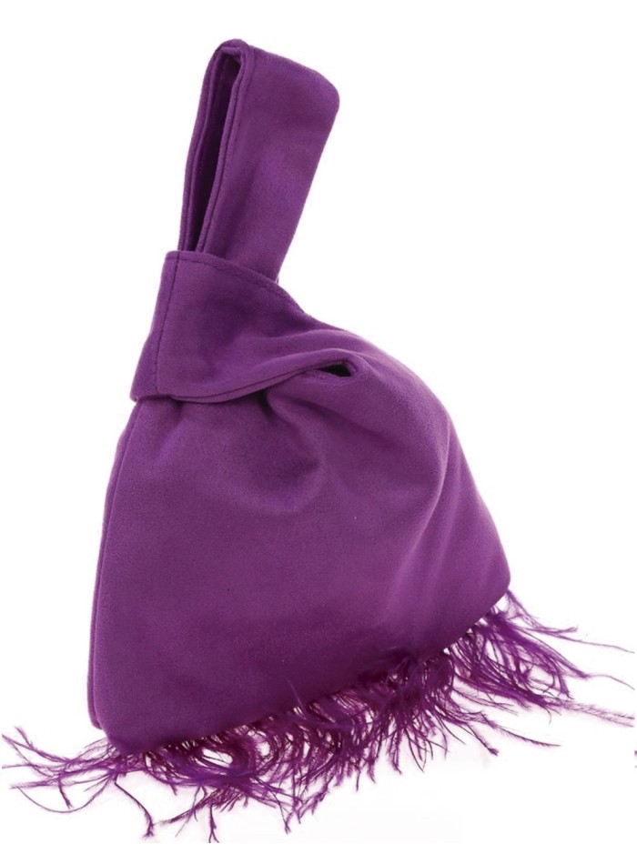 Bolso de mano japonés de antelina con plumas