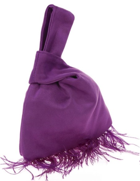 Japanese suede clutch bag with feathers