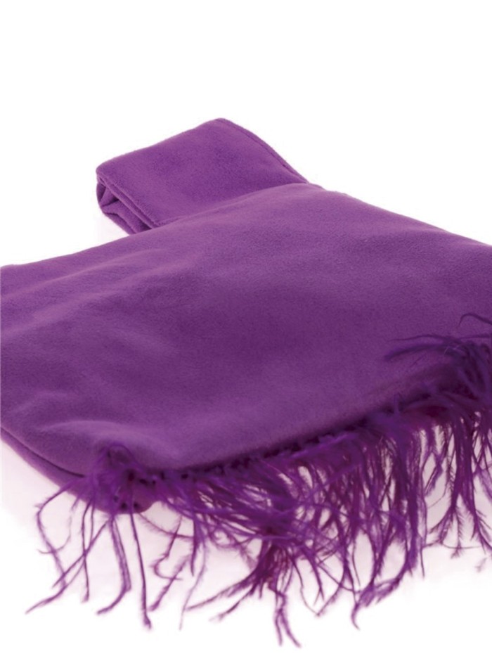 Japanese suede clutch bag with feathers