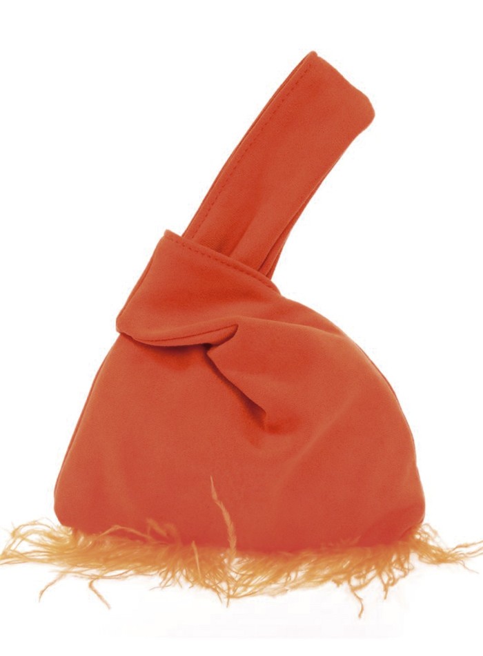 Japanese suede clutch bag with feathers
