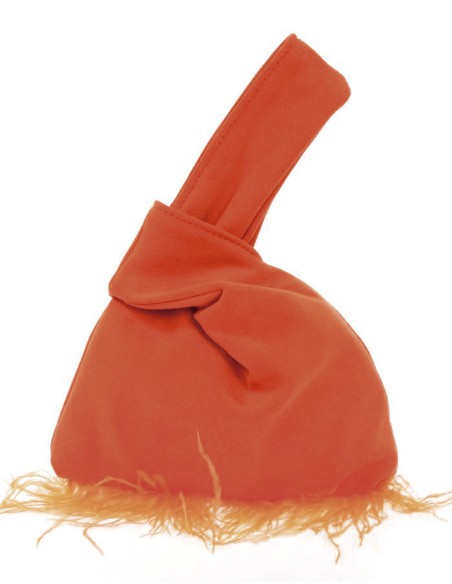 Japanese suede clutch bag with feathers