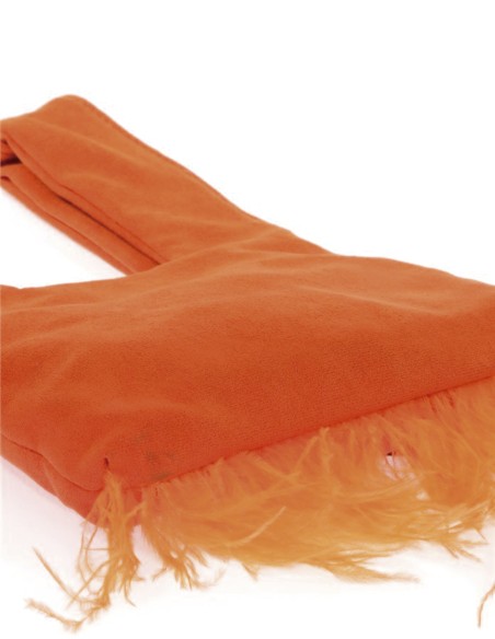 Japanese suede clutch bag with feathers