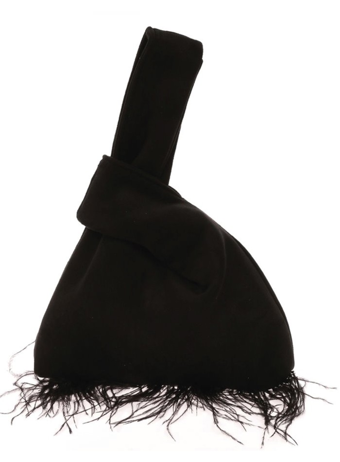 Japanese suede clutch bag with feathers