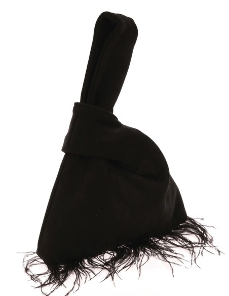 Japanese suede clutch bag with feathers