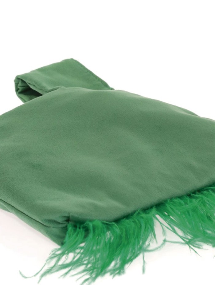 Japanese suede clutch bag with feathers
