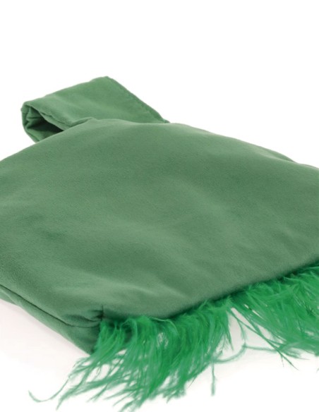 Bolso de mano japonés de antelina con plumas