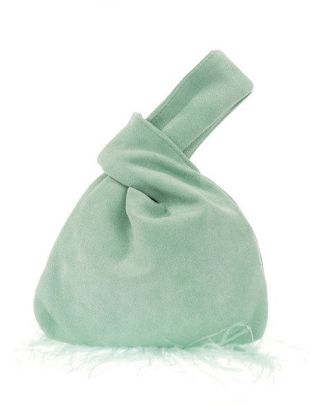 Japanese suede clutch bag with feathers
