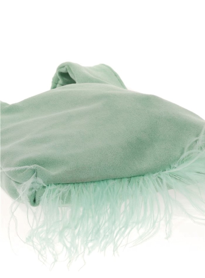 Japanese suede clutch bag with feathers