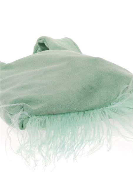 Japanese suede clutch bag with feathers