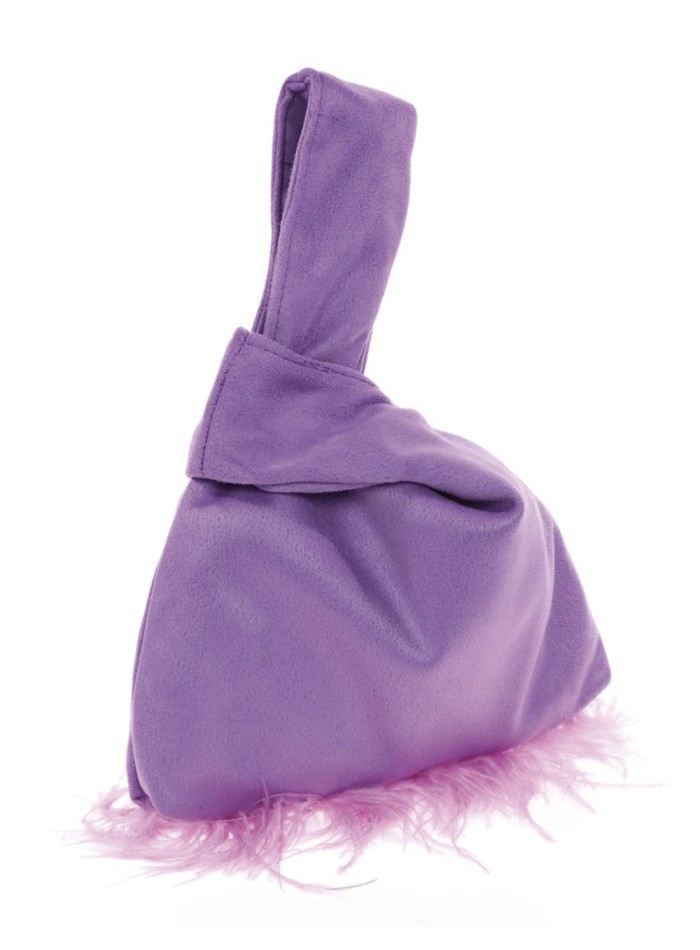 Bolso de mano japonés de antelina con plumas