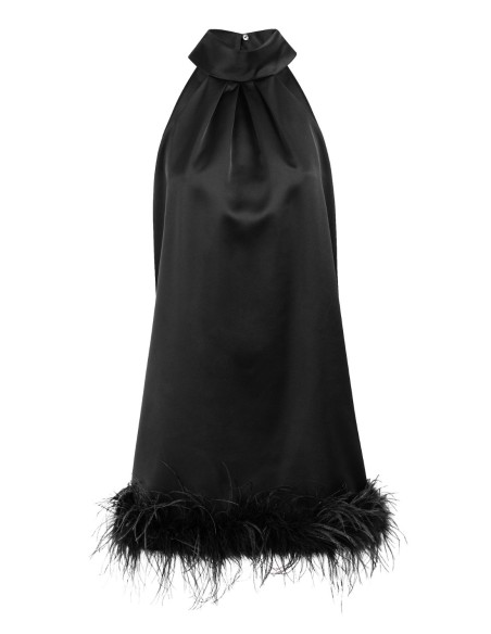 Robe de cocktail avec plumes et dos nu