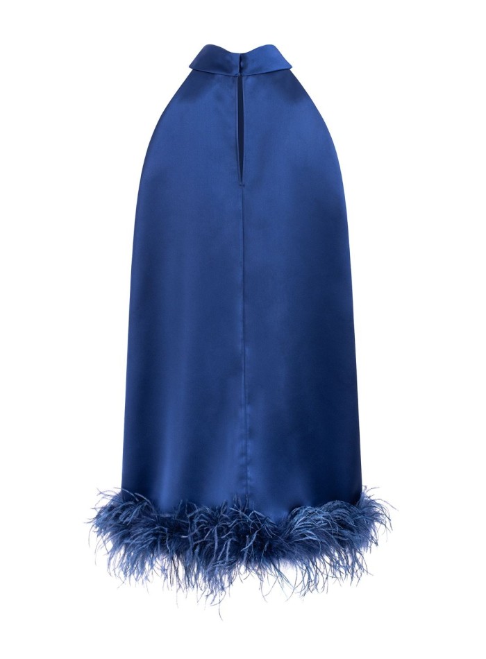 Cocktail dress with feathers and halter neckline