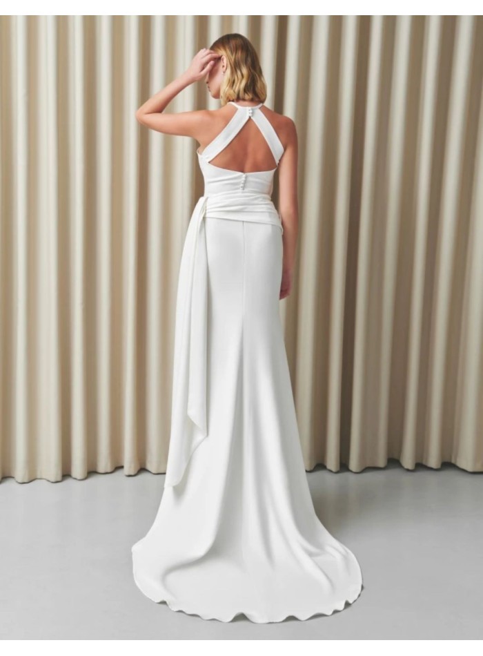 Ivory wedding dress with draped halter neckline