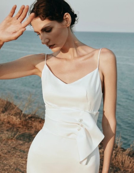 Vestido de novia lencero satinado con fajín