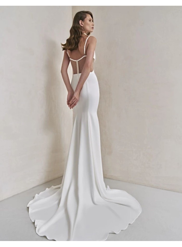 Long wedding dress with mesh cut-out