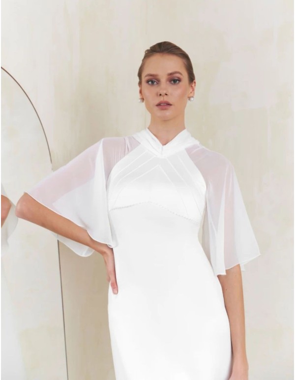 Robe de mariée en satin ivoire avec manches en mousseline... 2