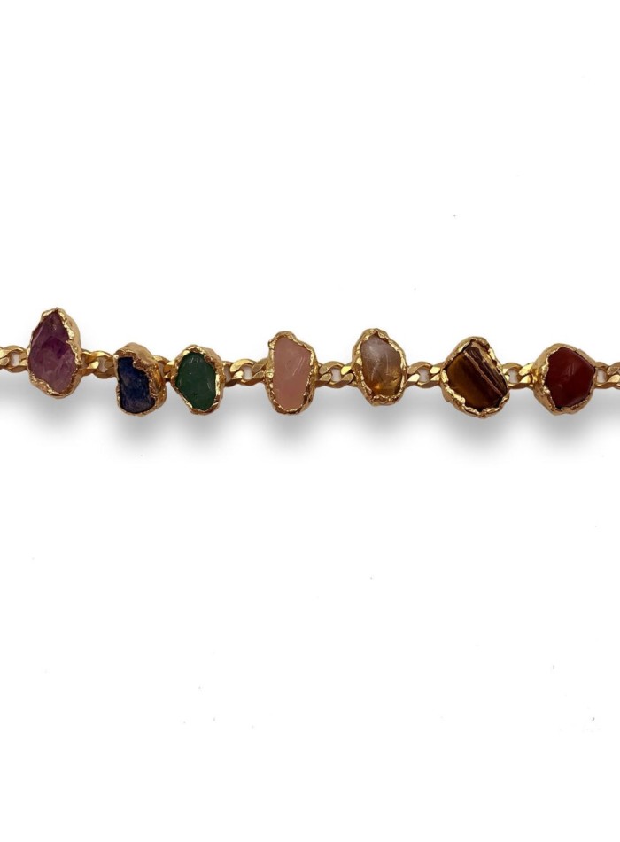 Multicoloured natural stone and quartz choker