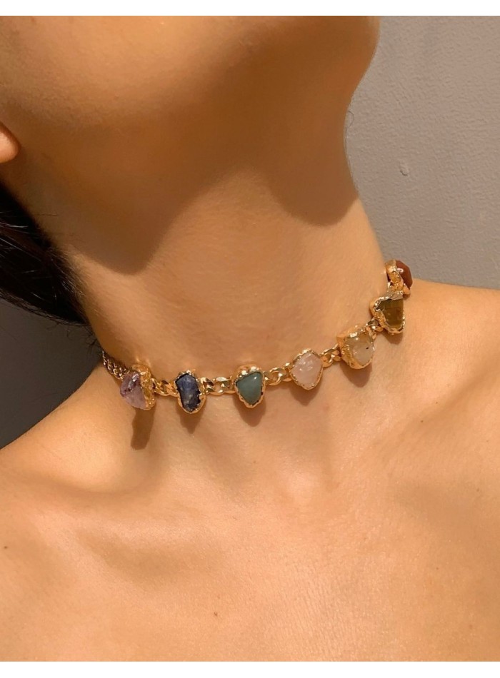 Choker de piedras y cuarzos naturales multicolor