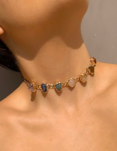 Choker de piedras y cuarzos naturales multicolor