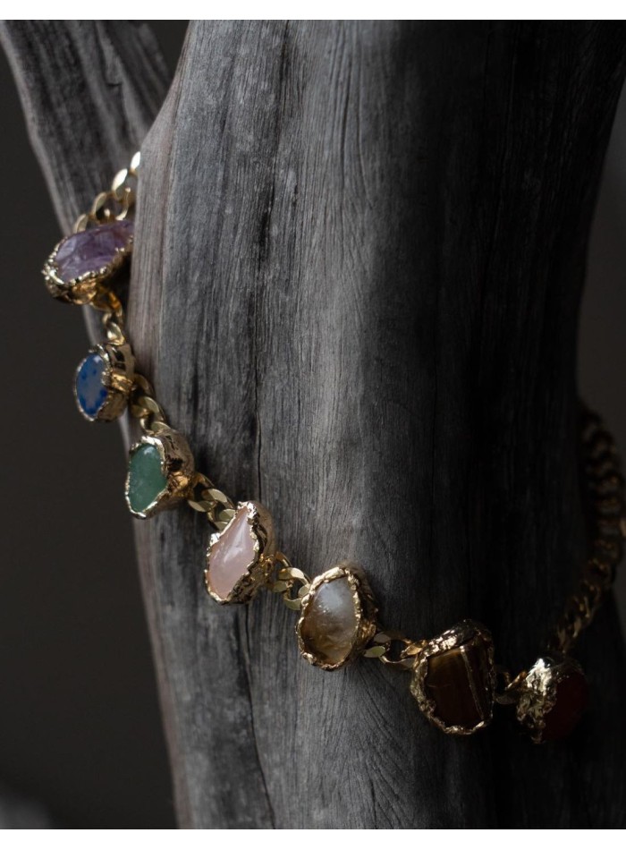 Multicoloured natural stone and quartz choker