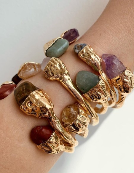 Bracelet plaqué or en pierre naturelle d'améthyste