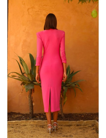 Midi party dress with crossover sash and V-neckline