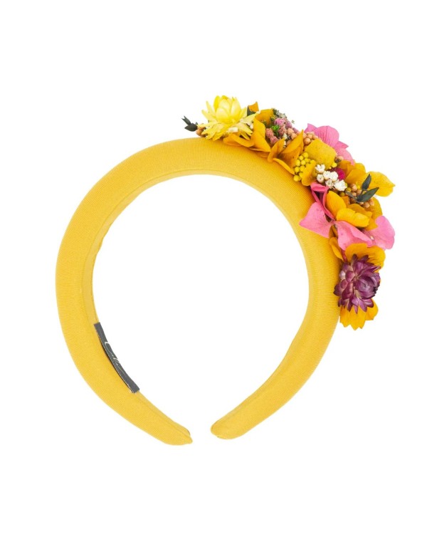 Diadema acolchada para invitada con flores preservadas multicolor 2
