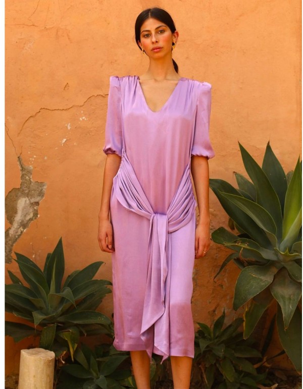 Midi party dress with pleated belt