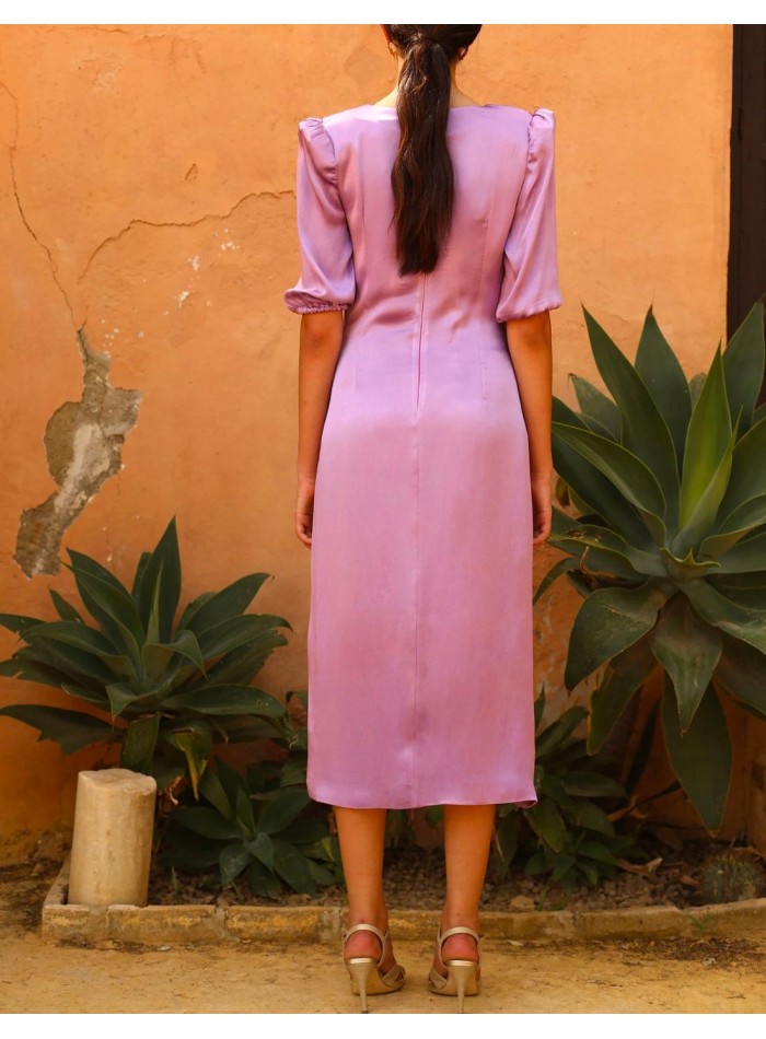 Midi party dress with pleated belt