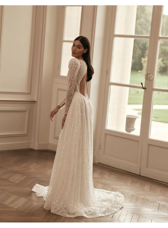 A-line wedding dress with lace and rhinestones