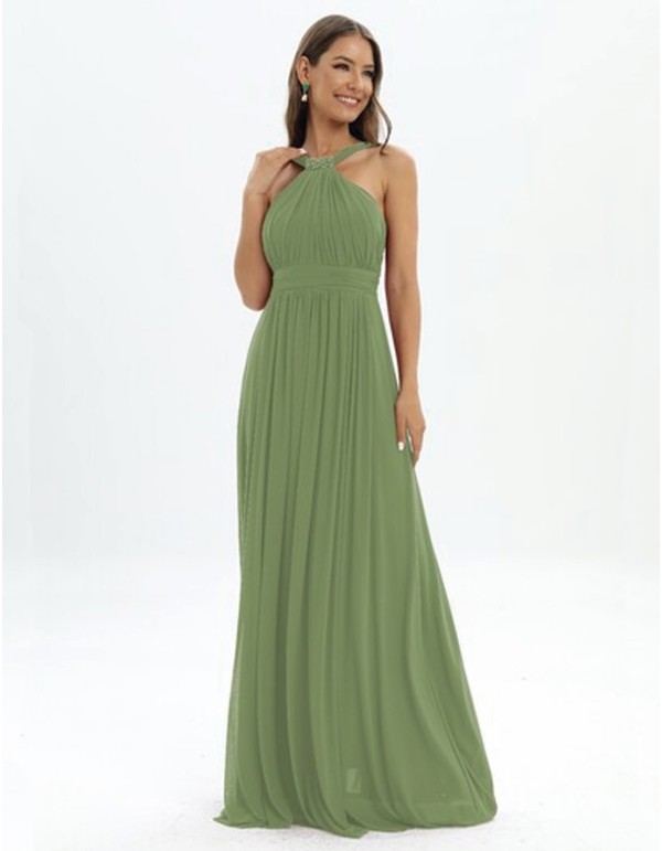 Evening dress with halter neckline and rhinestones