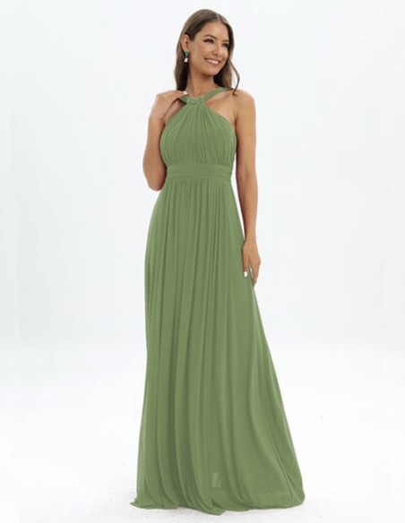 Robe longue de fête avec encolure licou et strass