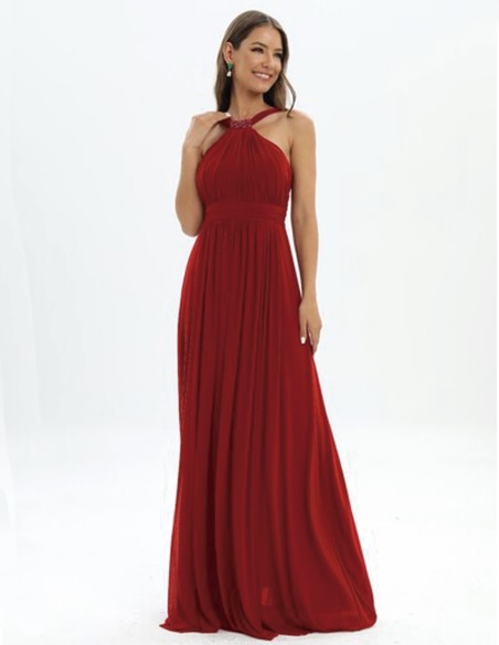 Evening dress with halter neckline and rhinestones