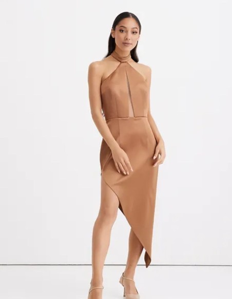 Vestido de fiesta asimétrico escote halter