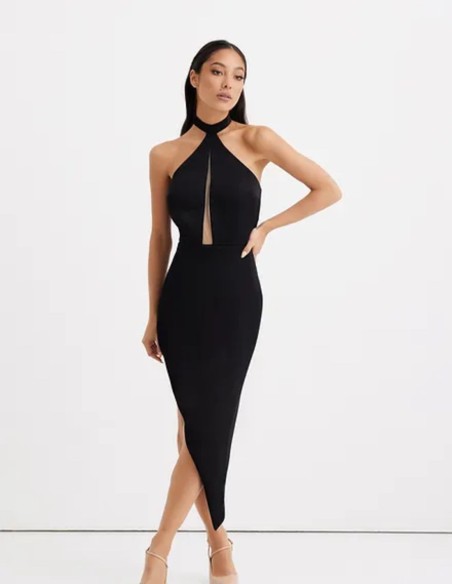 Asymmetric halter neckline party dress